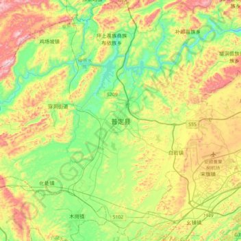 Mapa topográfico 普定县, altitud, relieve