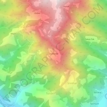 Mapa topográfico Gothinda, altitud, relieve