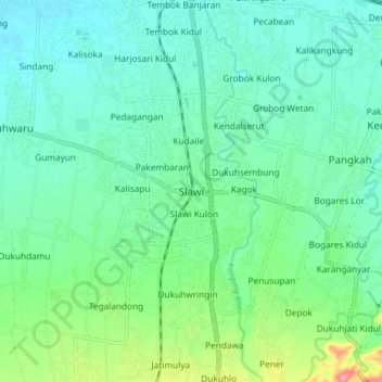 Mapa topográfico Slawi, altitud, relieve