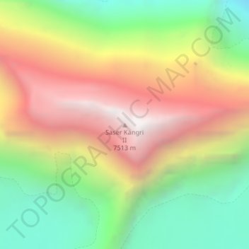 Mapa topográfico Saser Kangri II, altitud, relieve