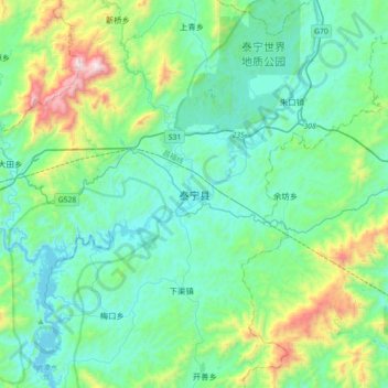 Mapa topográfico 泰宁县, altitud, relieve