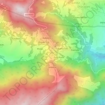 Mapa topográfico Bhadaure, altitud, relieve