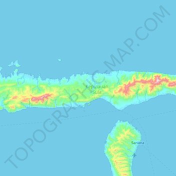 Mapa topográfico Pulau Mangole, altitud, relieve