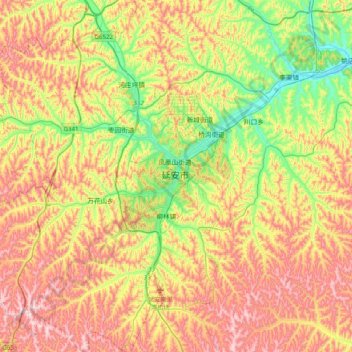 Mapa topográfico 延安市, altitud, relieve