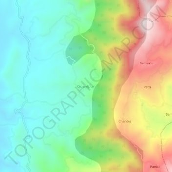 Mapa topográfico Gopalpur, altitud, relieve
