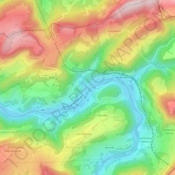 Mapa topográfico St-Ursanne, altitud, relieve