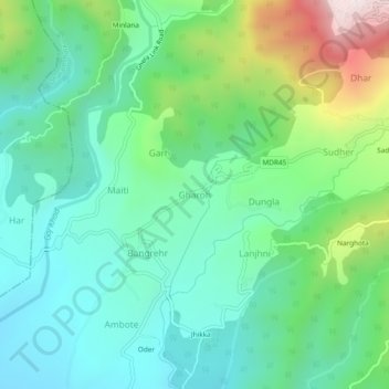 Mapa topográfico Gharoh, altitud, relieve