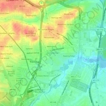Mapa topográfico North Welham, altitud, relieve