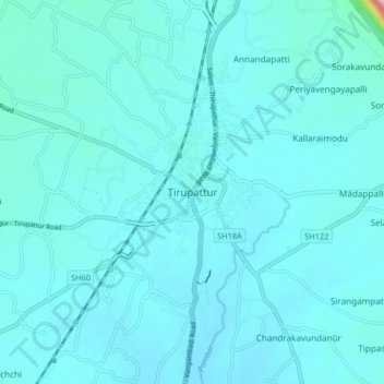 Mapa topográfico Tirupathur, altitud, relieve