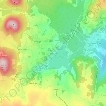 Mapa topográfico Sauteyras, altitud, relieve