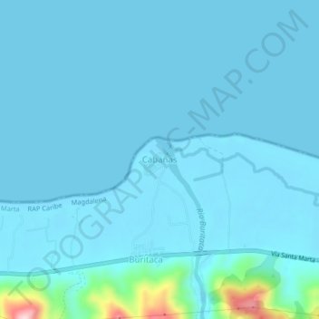 Mapa topográfico Cabañas, altitud, relieve
