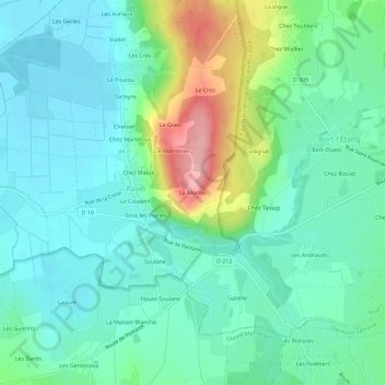 Mapa topográfico La Morille, altitud, relieve