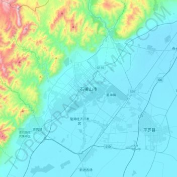 Mapa topográfico 石嘴山市, altitud, relieve