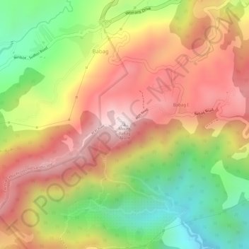 Mapa topográfico Mt. Babag, altitud, relieve