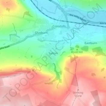Mapa topográfico Sutton-in-Craven, altitud, relieve