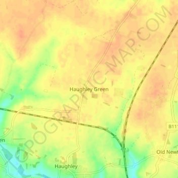 Mapa topográfico Haughley Green, altitud, relieve