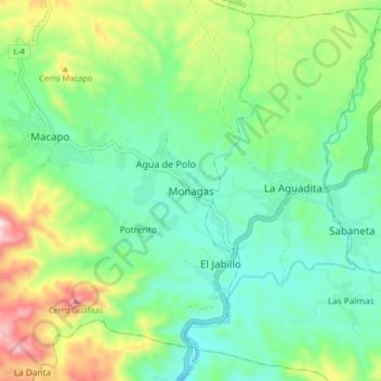 Mapa topográfico Monagas, altitud, relieve