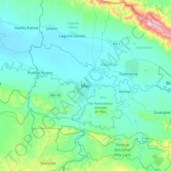 Mapa topográfico Mao, altitud, relieve