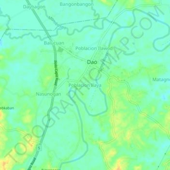 Mapa topográfico Poblacion Ilaya, altitud, relieve