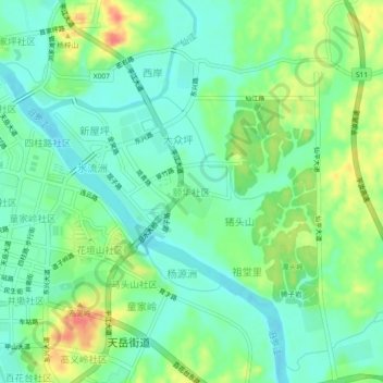Mapa topográfico 颐华社区, altitud, relieve