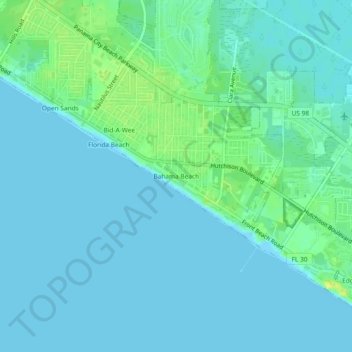 Mapa topográfico Bahama Beach, altitud, relieve