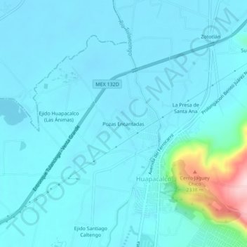 Mapa topográfico Pozas Encantadas, altitud, relieve