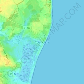 Mapa topográfico Thorpeness, altitud, relieve
