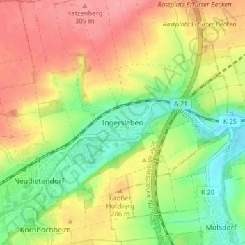 Mapa topográfico Ingersleben, altitud, relieve