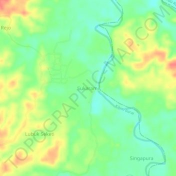 Mapa topográfico Sukarami, altitud, relieve