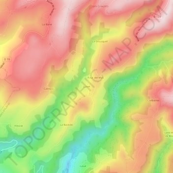 Mapa topográfico Lunet, altitud, relieve