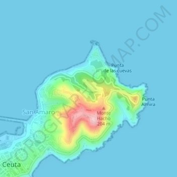 Mapa topográfico Las Cuevas, altitud, relieve
