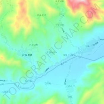 Mapa topográfico 李家圪塔村, altitud, relieve