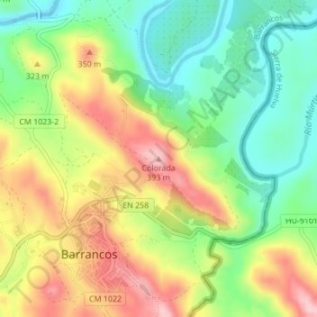 Mapa topográfico Colorada, altitud, relieve