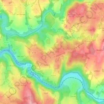 Mapa topográfico Auliat, altitud, relieve
