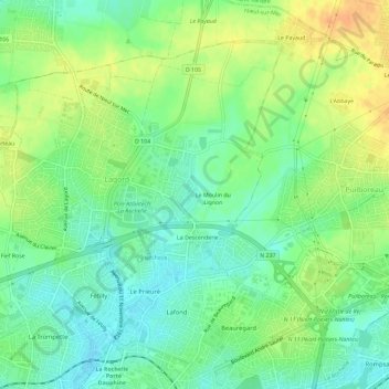 Mapa topográfico Le Lignon, altitud, relieve