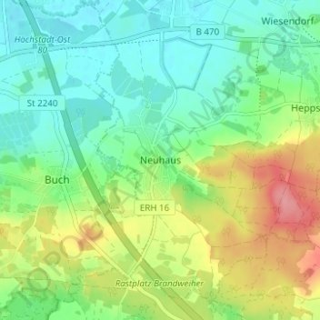 Mapa topográfico Neuhaus, altitud, relieve