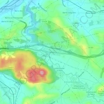 Mapa topográfico Hoznayo, altitud, relieve