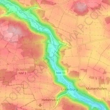 Mapa topográfico Staadorf, altitud, relieve