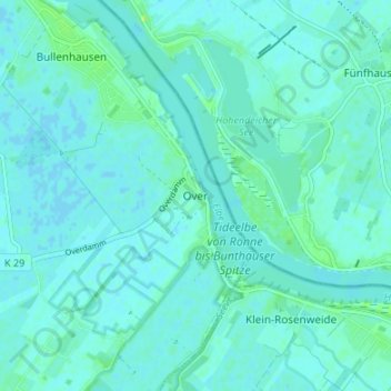 Mapa topográfico Over, altitud, relieve