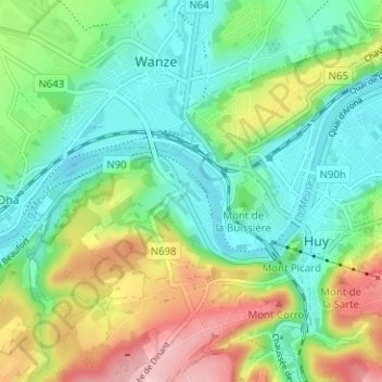 Mapa topográfico Ahin, altitud, relieve