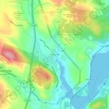 Mapa topográfico Fitch Corner, altitud, relieve