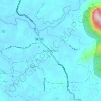 Mapa topográfico Kalladikode, altitud, relieve