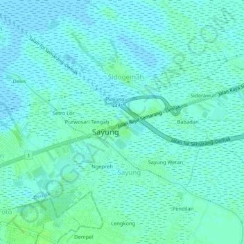 Mapa topográfico Puwosari Timur, altitud, relieve