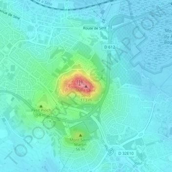 Mapa topográfico Mont Saint-Loup, altitud, relieve