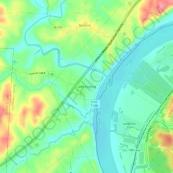 Mapa topográfico Little Hocking, altitud, relieve
