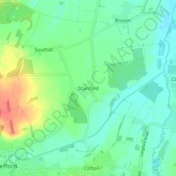 Mapa topográfico Stanford, altitud, relieve