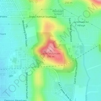 Mapa topográfico Garth Mountain, altitud, relieve