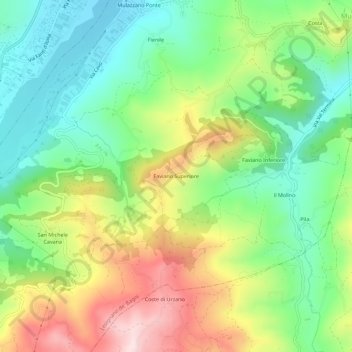 Mapa topográfico Faviano Superiore, altitud, relieve