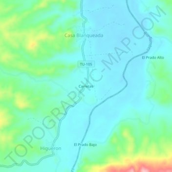 Mapa topográfico Carretas, altitud, relieve