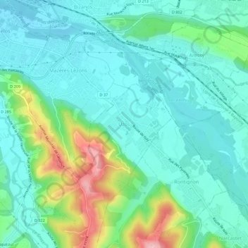 Mapa topográfico Uzos, altitud, relieve